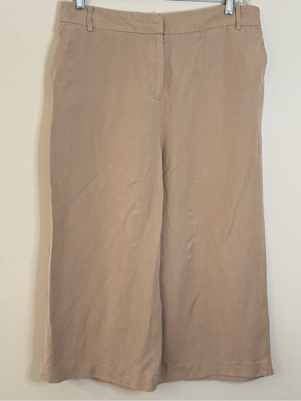 Worthington Wide Leg Crop linen blend tan chino style classic pants SZ LG